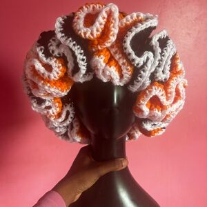 Handmade Crochet Wig - Orange and White